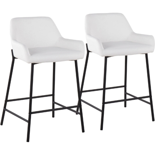 Daniella 24" Counter Stool in White Leatherette & Black Metal (Set of 2)